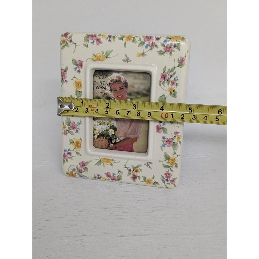 Vintage Floral White Ceramic Photo Picture Frame Country Roses Flowers Dainty